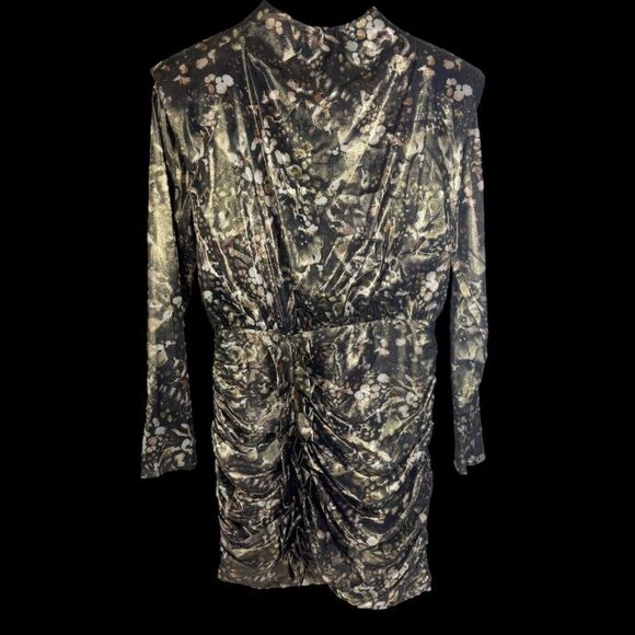All Saints Lilliana Kettu Mini Dress Black Gold Shoulder Pads Sz 4 - Picture 2 of 11